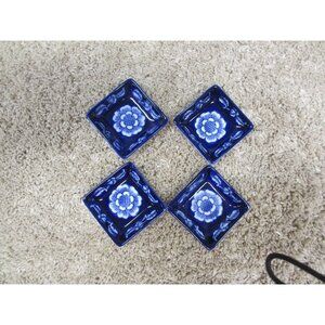 LOT OF 4 PIER ONE ASIAN MINI PORCELAIN CONDIMENT SQUARE BOWLS COLBALT BLUE AND W